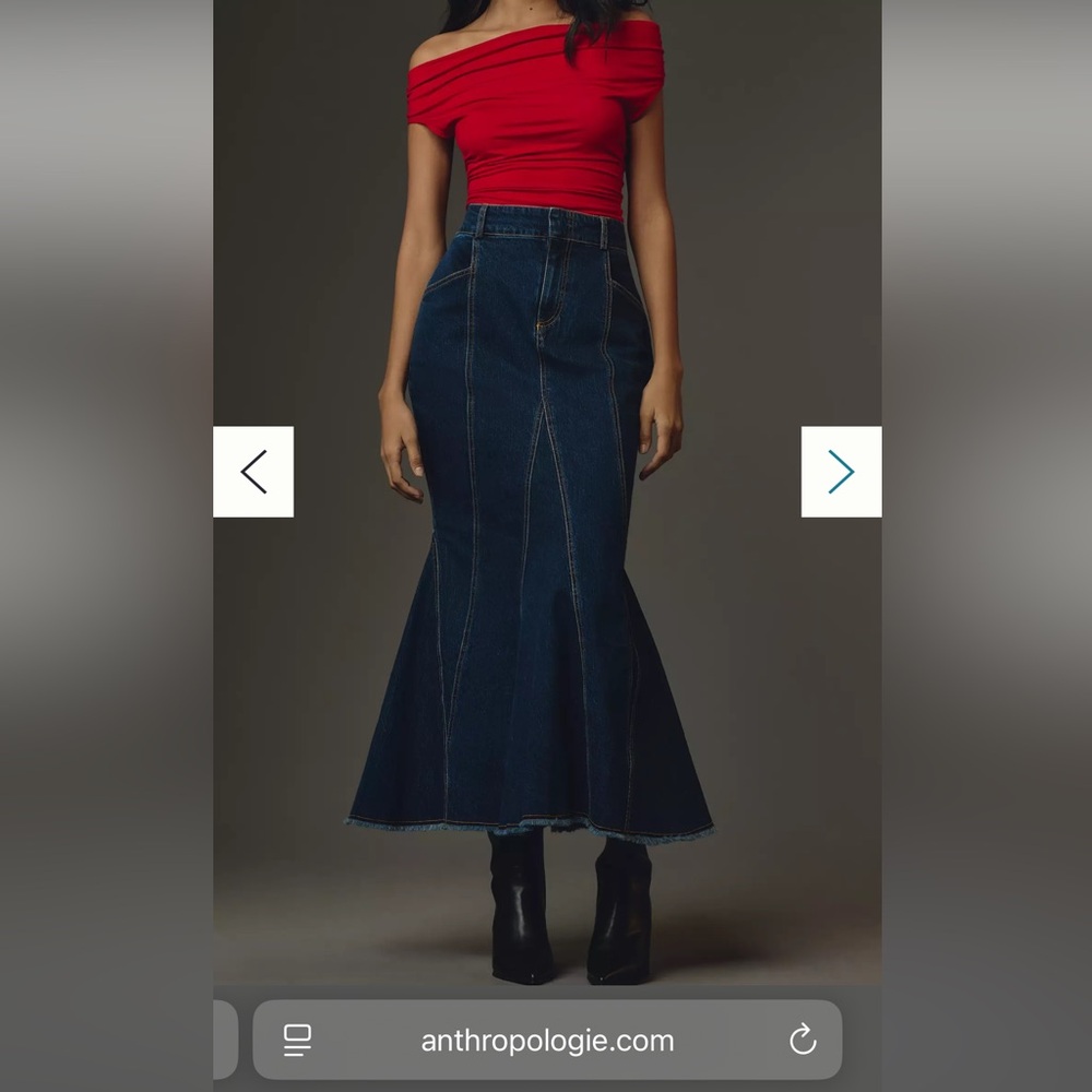 Anthropologie Dark Blue Denim Maxi Skirt